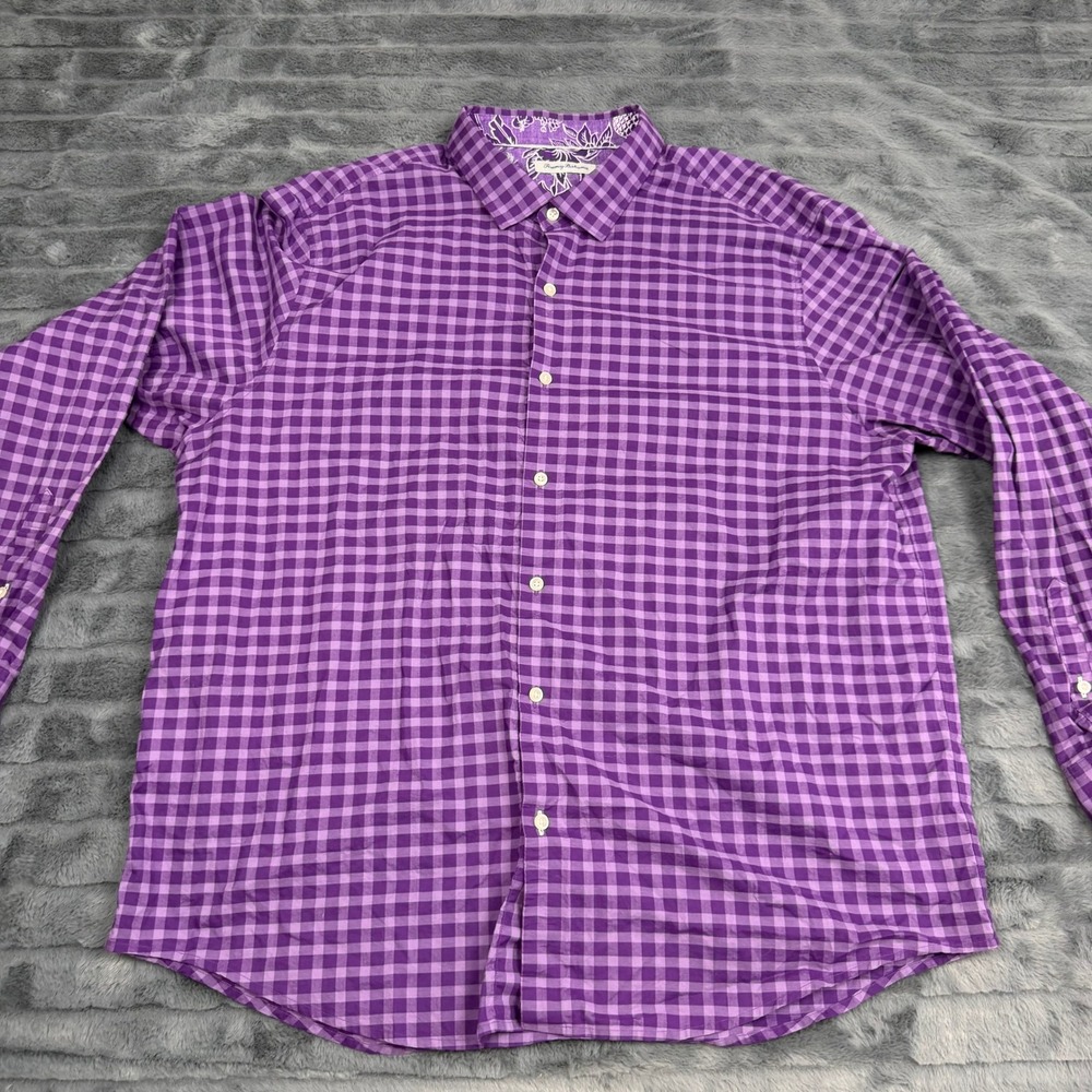 Tommy Bahama Mens XXL Purple Gingham Pima Cotton Long Sleeve Button Down Shirt